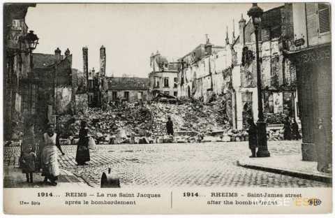 La rue Saint-Jacques en ruines (Reims)